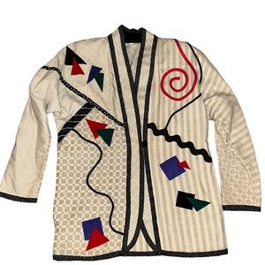 Vintage Lynn Murray Cream 100% Cotton Funky OOAK Art-to-Wear Jacket Size L